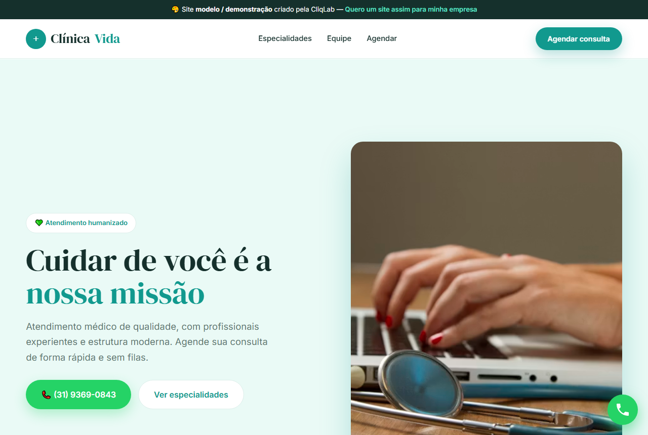 Modelo de site para Saúde / Clínica — Clínica Vida